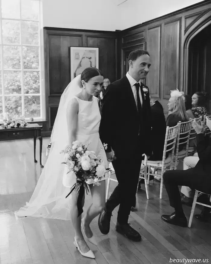 This lovely bride donned a stylish Reformation minidress for her intimate wedding in Wales, which had 26 guests.