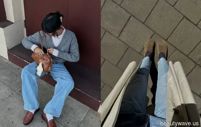 Hell gewaschene Jeans sind zurück&mdash;4 Schuhfarbentrends, die Modeleute dazu tragen.