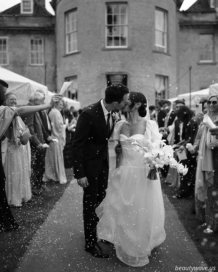 This stunning Babington House wedding featured a Brazilian welcome BBQ, a custom gown, and an adorable puppy.