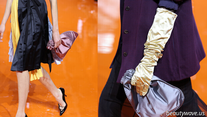 Vergiss den Minimalismus — bei Prada leiteten Pastellmäntel, Frankenstein-Röcke und (viel) Schmuck eine neue Ära der Mode ein.