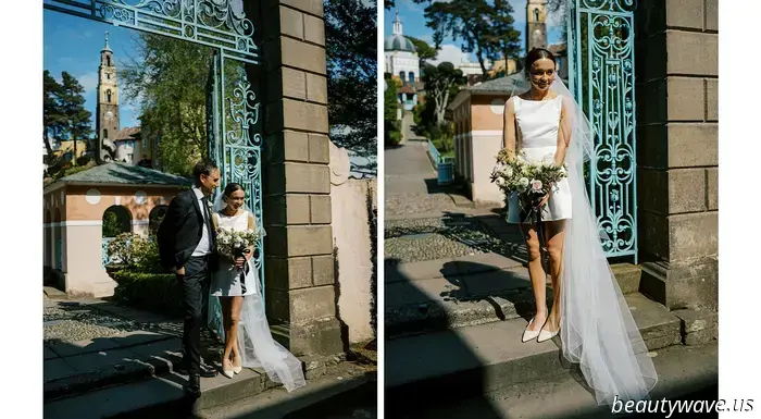 This lovely bride donned a stylish Reformation minidress for her intimate wedding in Wales, which had 26 guests.