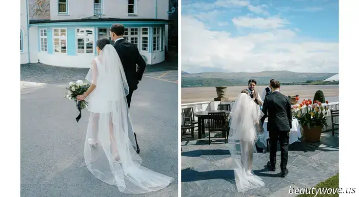 This lovely bride donned a stylish Reformation minidress for her intimate wedding in Wales, which had 26 guests.