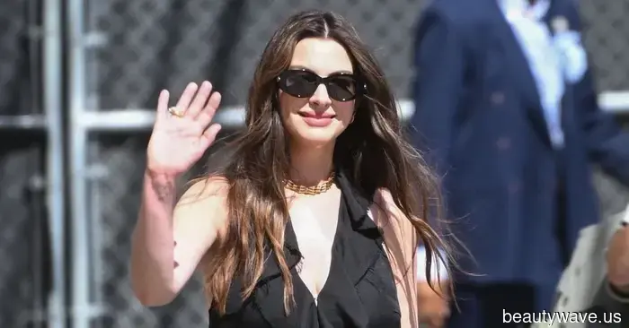 Anne Hathaway sported this sheer pink nail polish priced at $18 during the filming of The Devil Wears Prada 2.