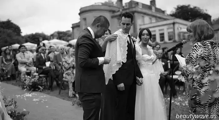 This stunning Babington House wedding featured a Brazilian welcome BBQ, a custom gown, and an adorable puppy.