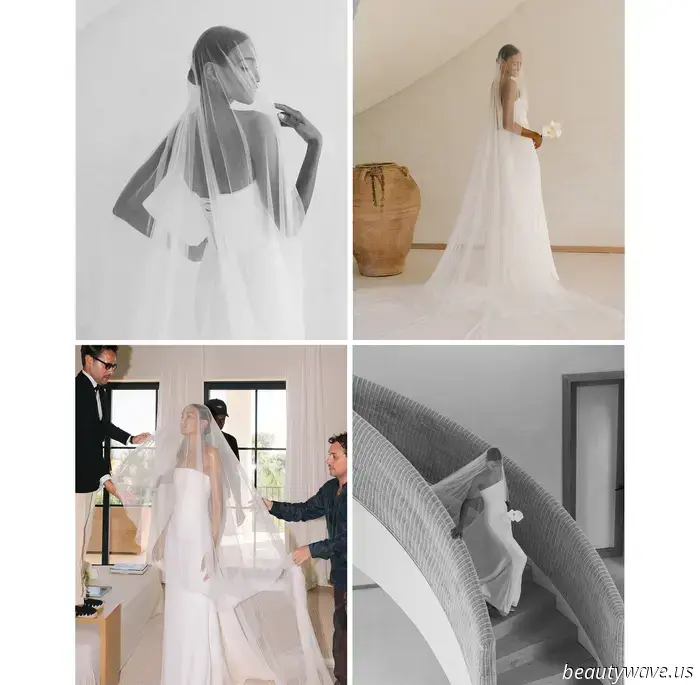 The bride donned a custom-made dress, while the groom opted for Ralph Lauren for their stunning beach wedding in the Caribbean.