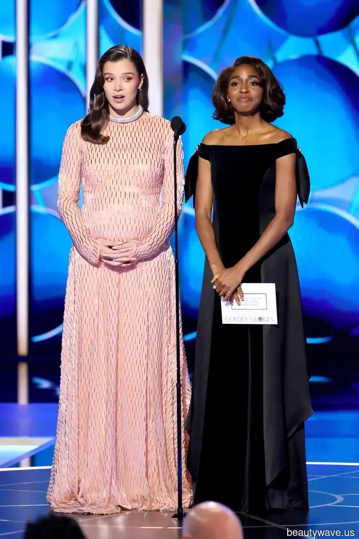 Hailee Steinfeld Just Showcased Her Baby Bump at the Golden Globes—Check Out Her Stunning Dress from All Angles.