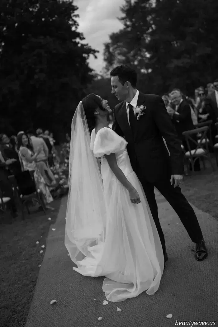 This stunning Babington House wedding featured a Brazilian welcome BBQ, a custom gown, and an adorable puppy.