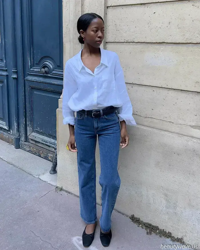 Skip the sneakers—this is the elegant flat-shoe style that French women pair with three different types of casual trousers.
