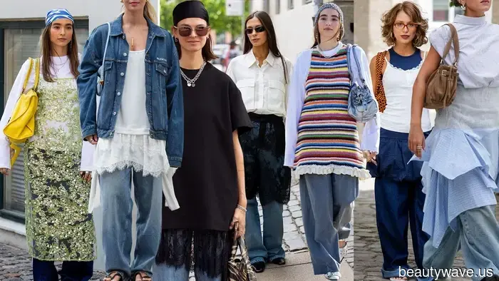 Las chicas escandinavas en Copenhague usaron esta controvertida tendencia de superposición con jeans durante la semana de la moda.