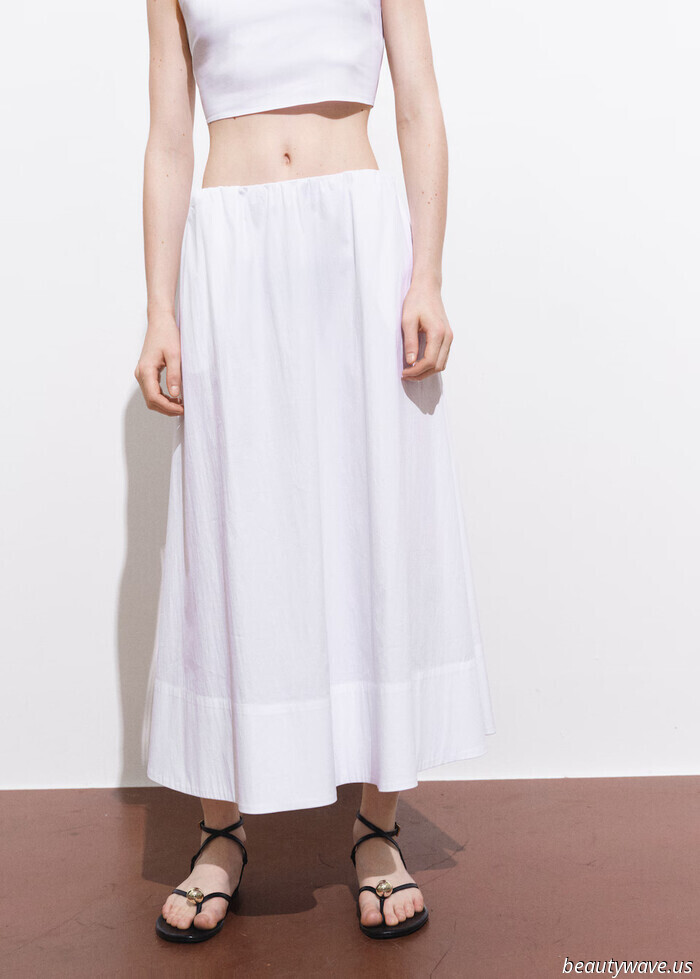 Skip the flip-flops—these attractive flat sandals elevate the style of white skirts significantly.