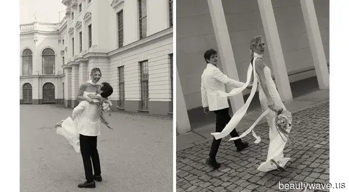 Questa bellissima sposa indossava un abito su misura per il suo matrimonio intimo a Berlino.