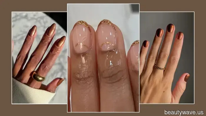 Я не любитель блесток, но эти ногти "Корица-сахар" — идеальный маникюр от осени до зимы.