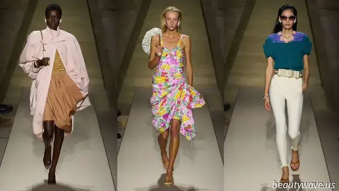 Eng geschnittene Hosen! Markante Schultern! Leuchtende Blumenmuster! Eine 80er‑Attitüde prägt Chloé für den Frühling 2026.