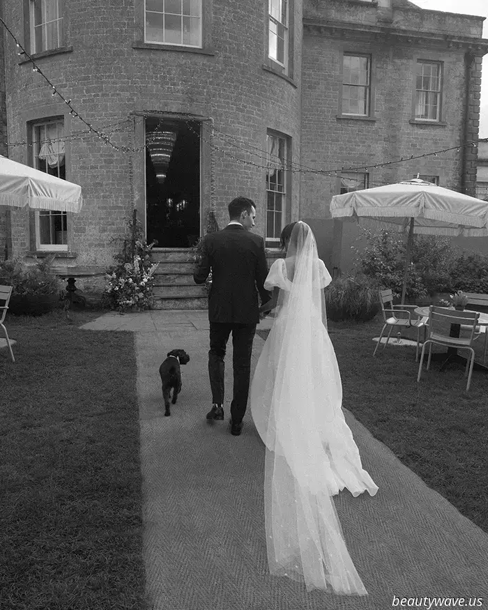 This stunning Babington House wedding featured a Brazilian welcome BBQ, a custom gown, and an adorable puppy.