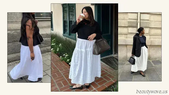 Le persone della moda stanno abbandonando in massa le ciabatte — al loro posto indossano eleganti scarpe basse con gonne bianche