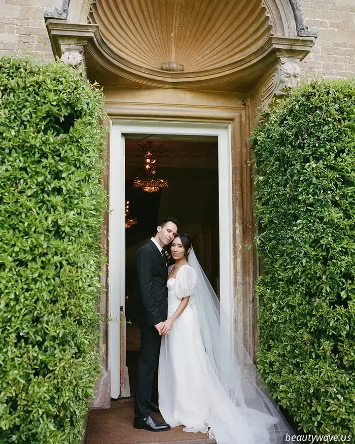 This stunning Babington House wedding featured a Brazilian welcome BBQ, a custom gown, and an adorable puppy.