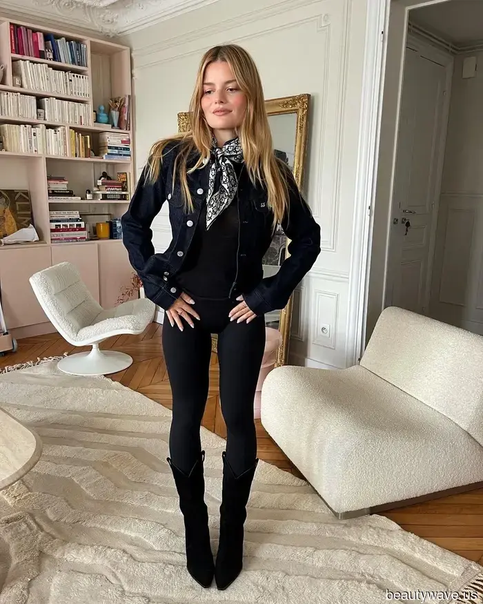 Französische Frauen tragen selten Leggings, es sei denn, sie werden mit diesem speziellen Stiefelstil kombiniert.